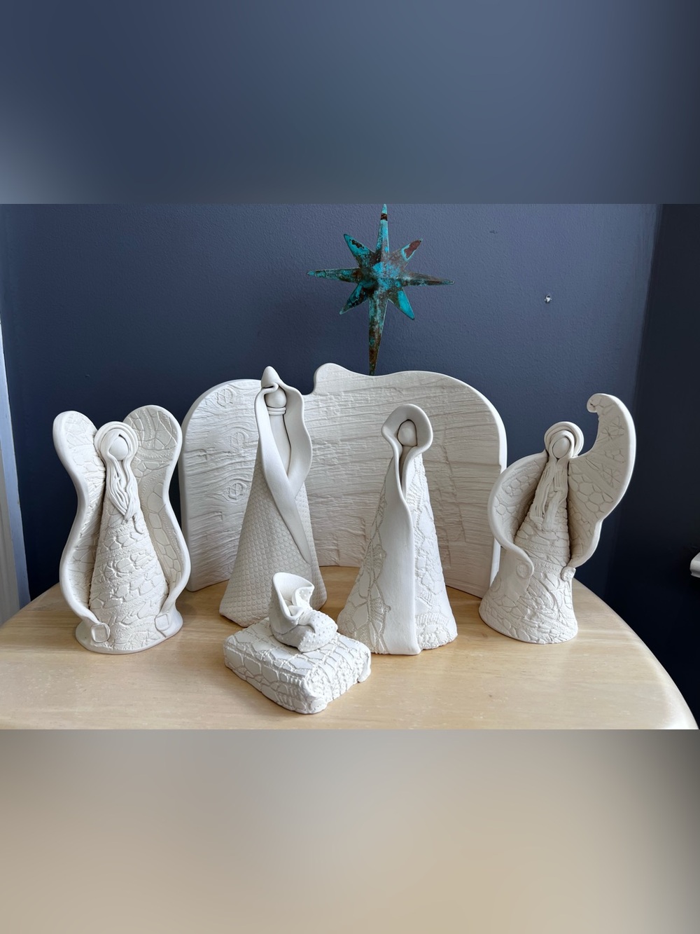 Burk Art White Clay Handmade Nativity Scene in a Minimalistic Design